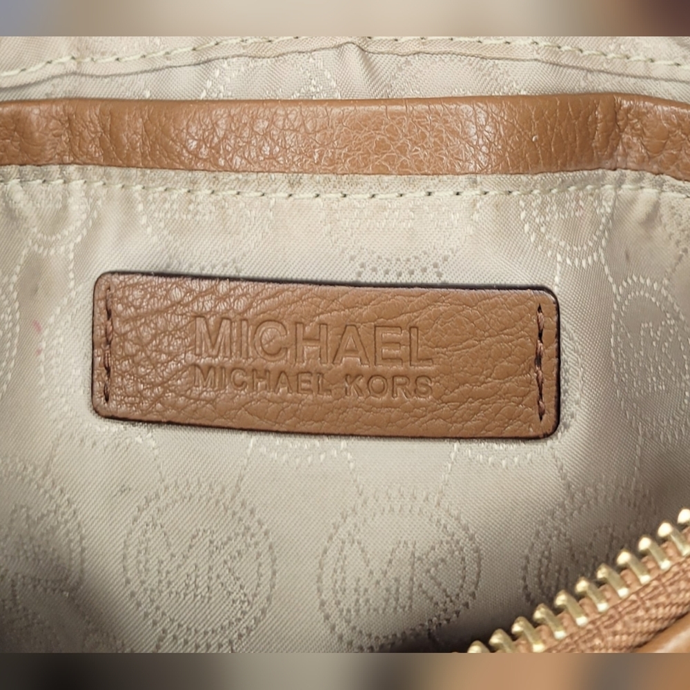 Michael Kors Pebbled Leather Crossbody Bag Brown MK Purse Gold Hardware - Picture 6 of 7